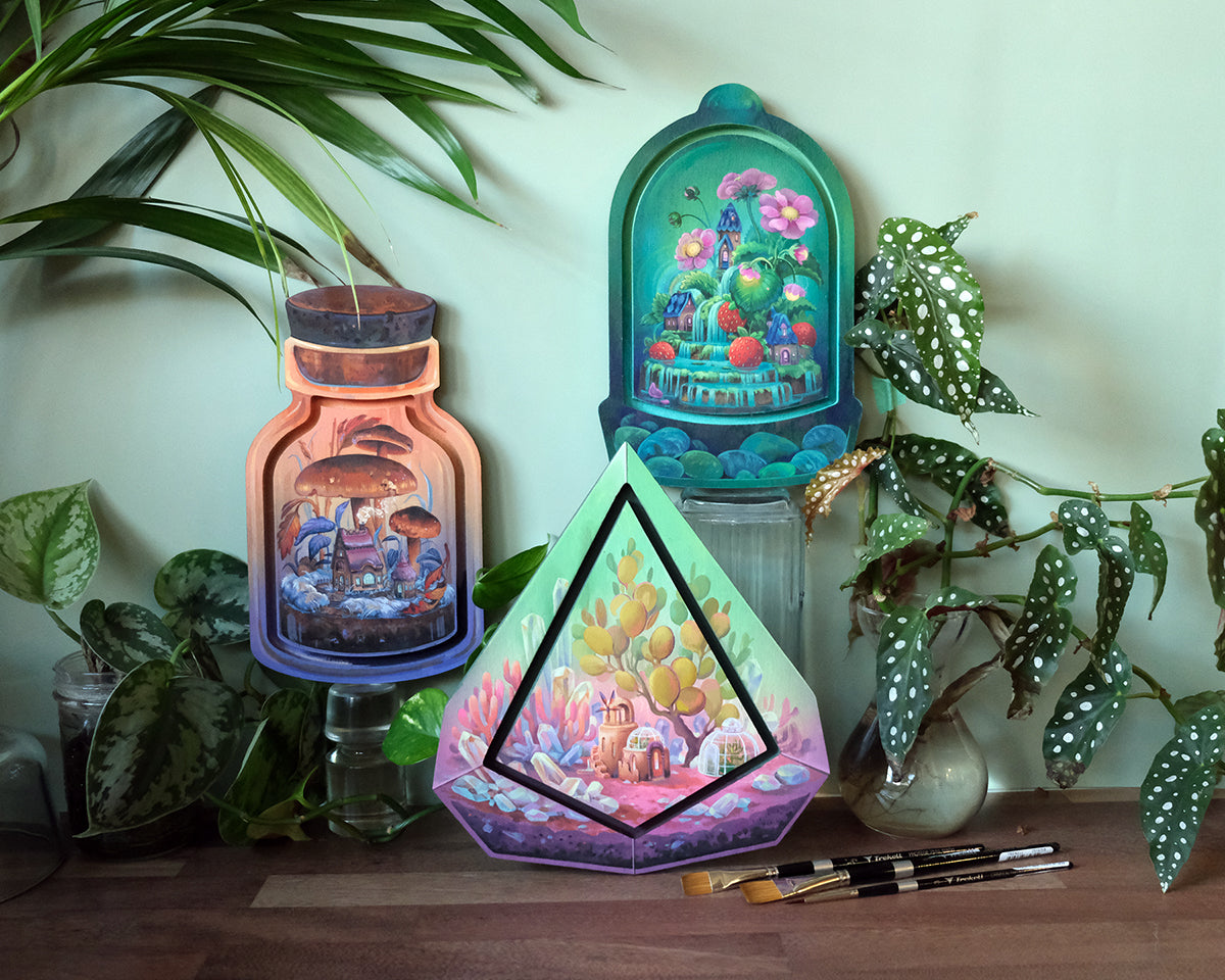Group of Trekell Domed Cloche Terrarium Floater Panels