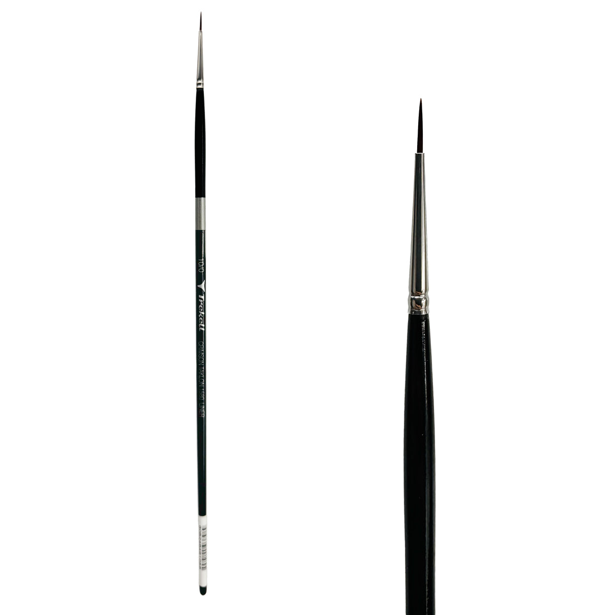 Trekell Crimson Taklon #10/0 Liner Brush - Long Handle, with long, narrow pointed bristles.