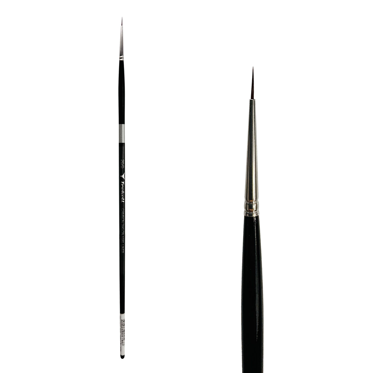 Trekell Crimson Taklon #20/0 Liner Brush - Long Handle, with long, narrow pointed bristles.