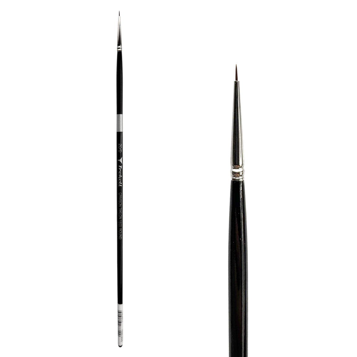 Trekell Crimson Taklon #20/0 Round Brush - Long Handle, with rounded, pointed bristles.