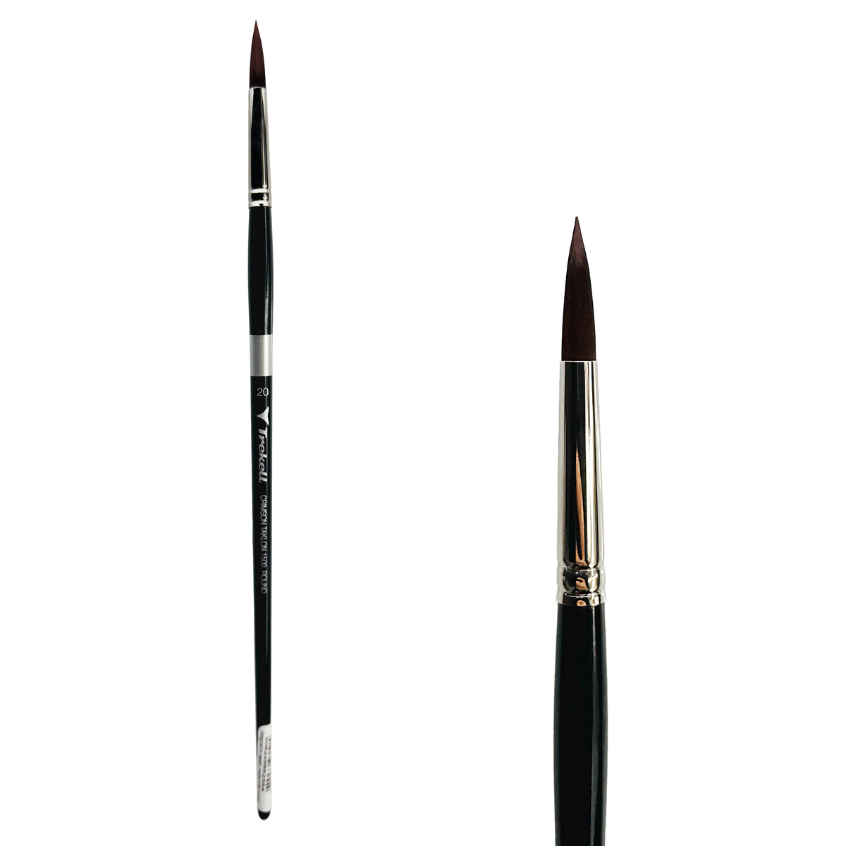 Trekell Crimson Taklon #20 Round Brush - Long Handle, with rounded, pointed bristles.