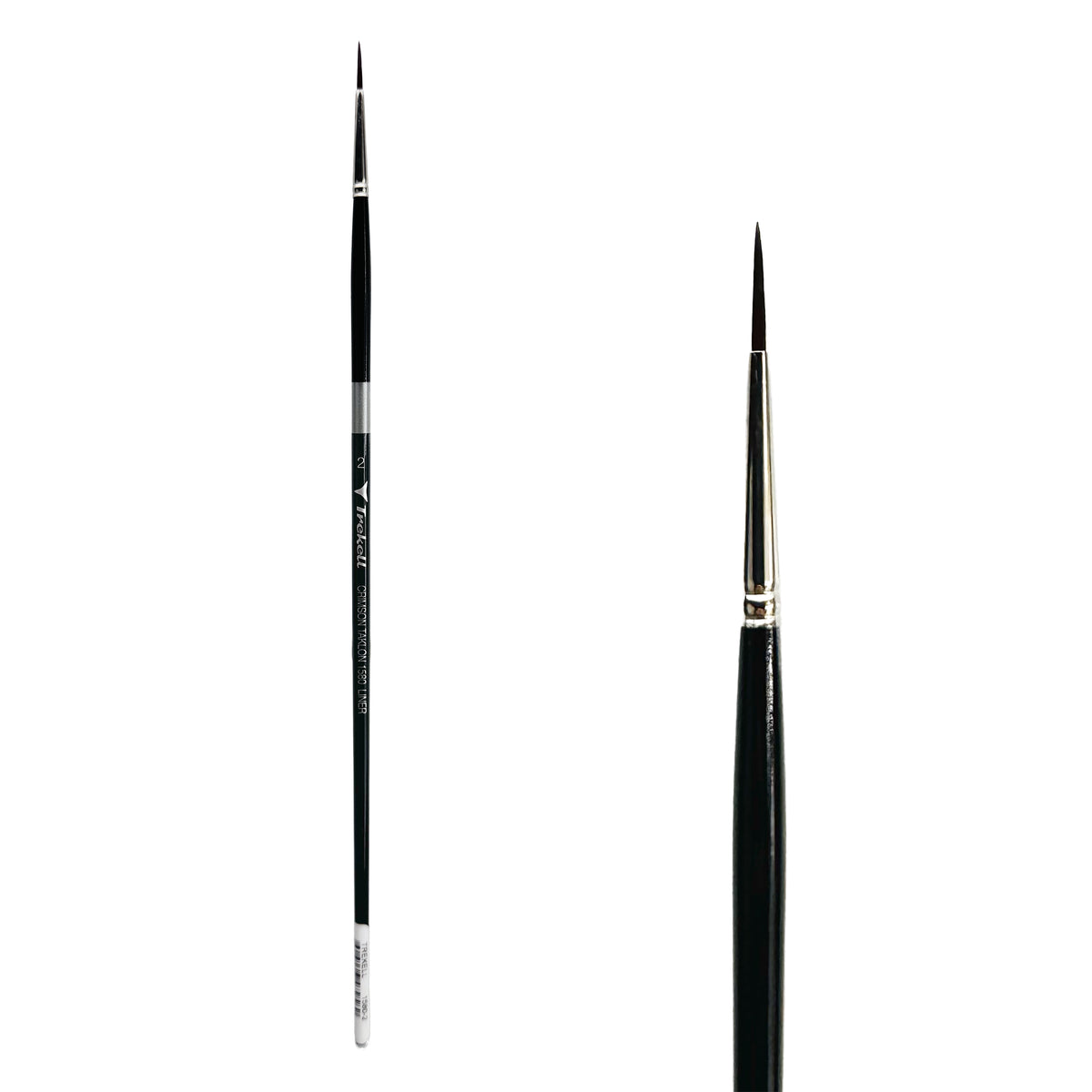 Trekell Crimson Taklon #2 Liner Brush - Long Handle, with long, narrow pointed bristles.