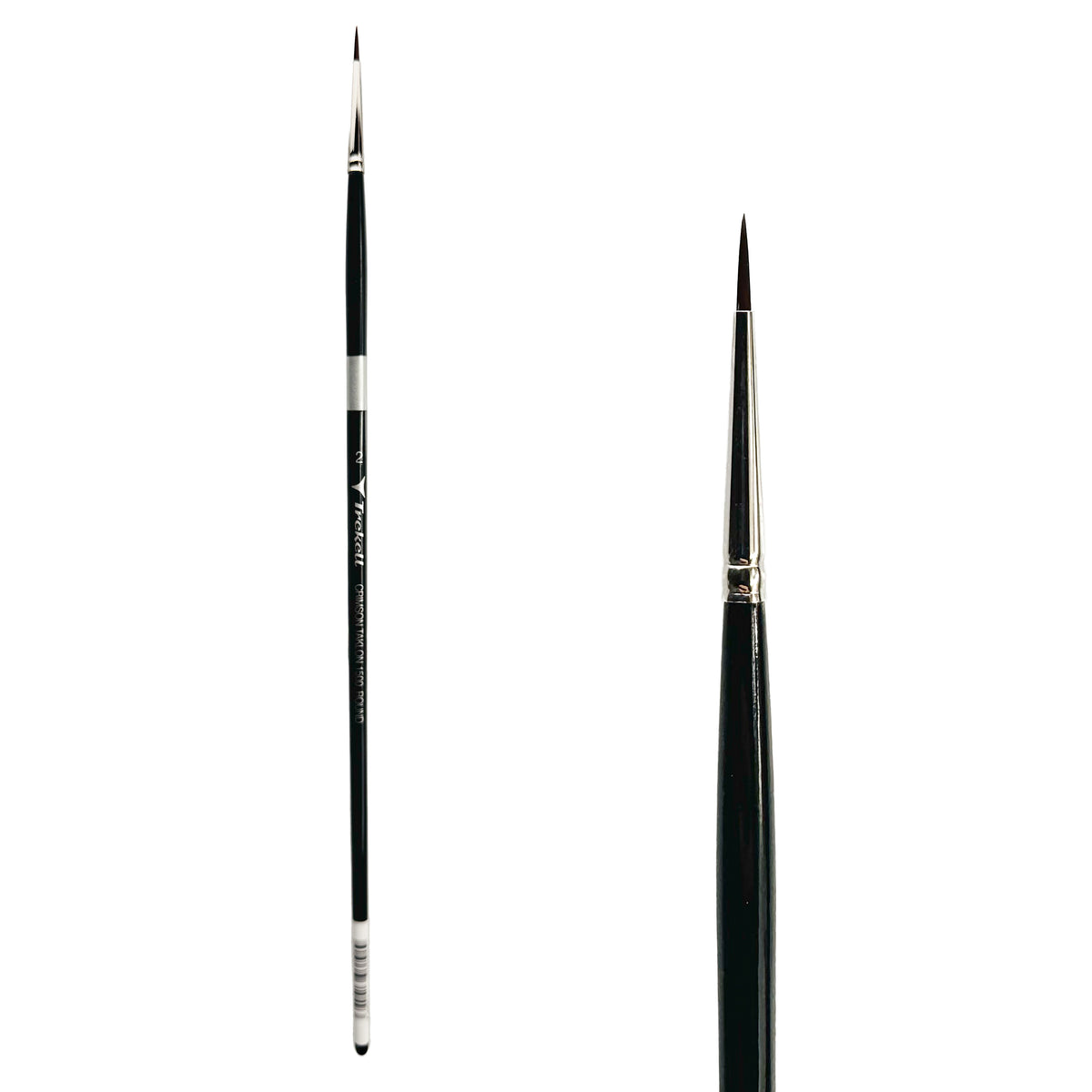 Trekell Crimson Taklon #2 Round Brush - Long Handle, with rounded, pointed bristles.