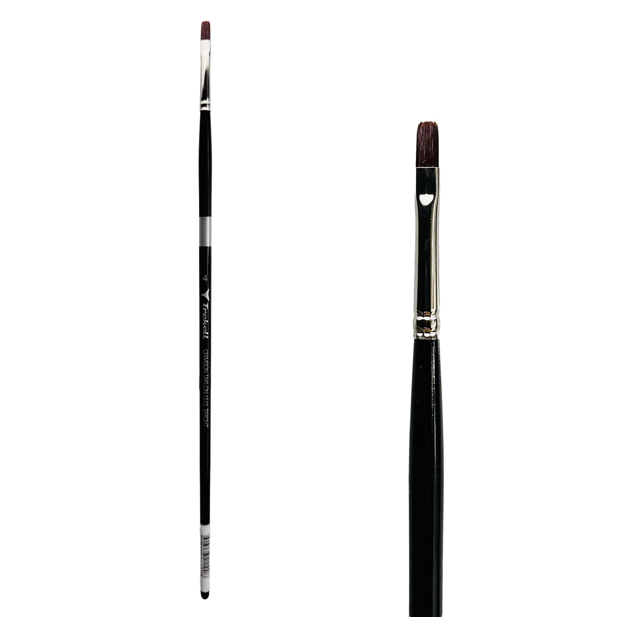 Trekell Crimson Taklon #4 Bright Brush - Long Handle, with short, straight-edged flat bristles.