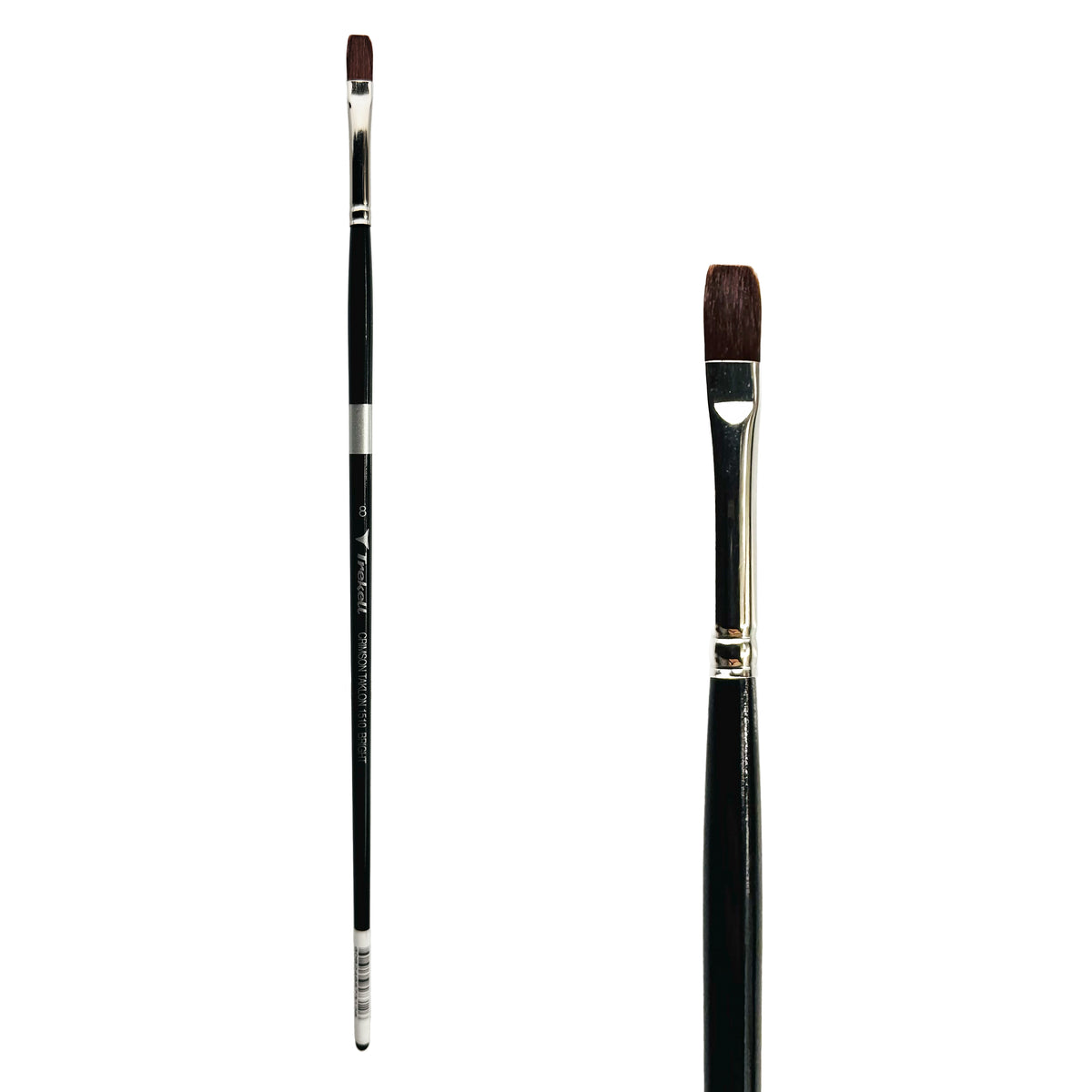 Trekell Crimson Taklon #8 Bright Brush - Long Handle, with short, straight-edged flat bristles.