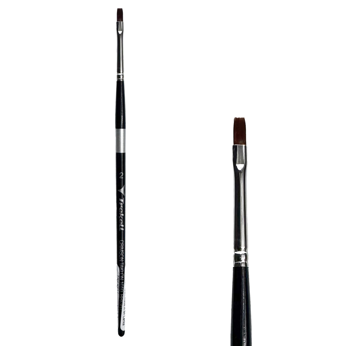 Trekell Crimson Taklon #2 Bright Brush - Short Handle, with short, straight-edged flat bristles.