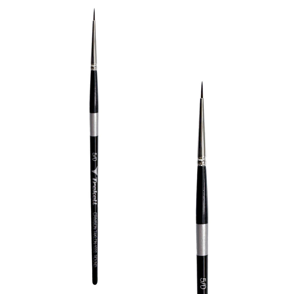 Trekell Crimson Taklon #5/0 Round Brush - Short Handle, with rounded, pointed bristles.