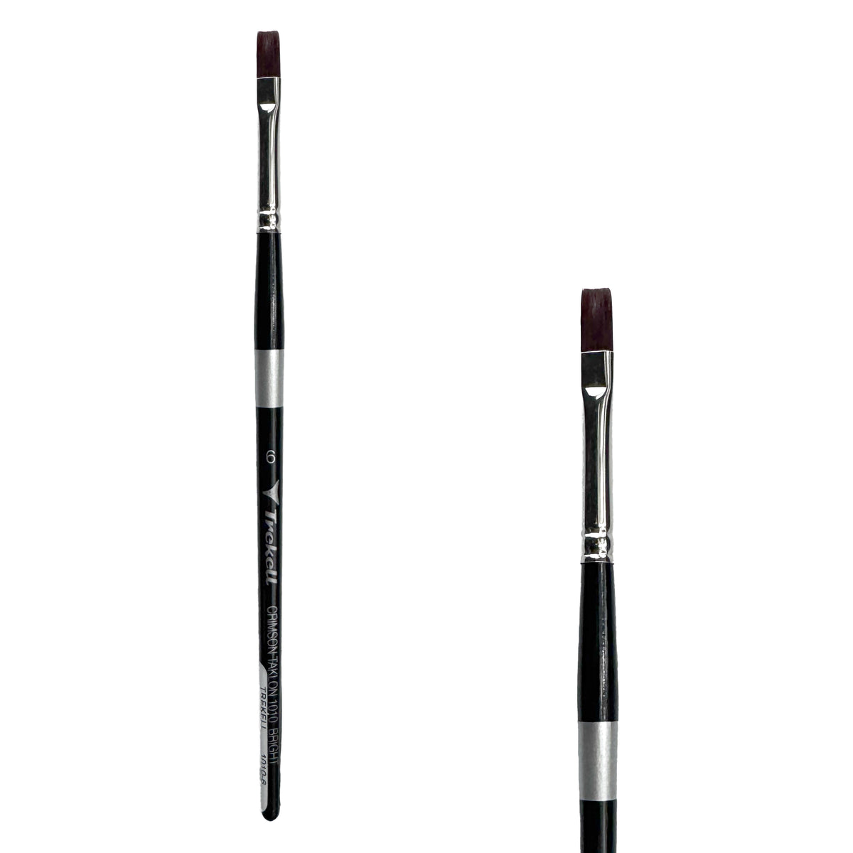Trekell Crimson Taklon #6 Bright Brush - Short Handle, with short, straight-edged flat bristles.