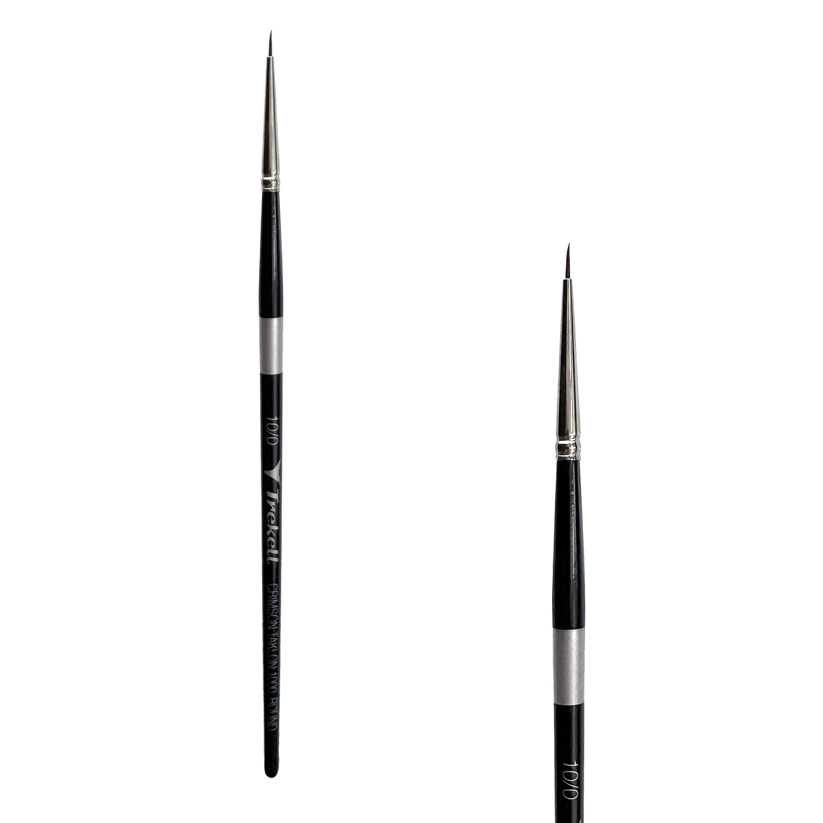 Trekell Crimson Taklon #10/0 Round Brush - Short Handle, with rounded, pointed bristles.