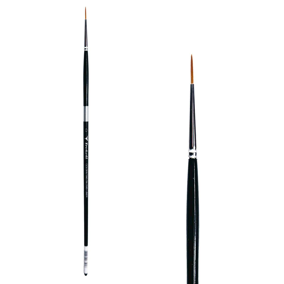 Trekell Golden Taklon #0 Liner Brush - Long Handle, with long, narrow pointed bristles.