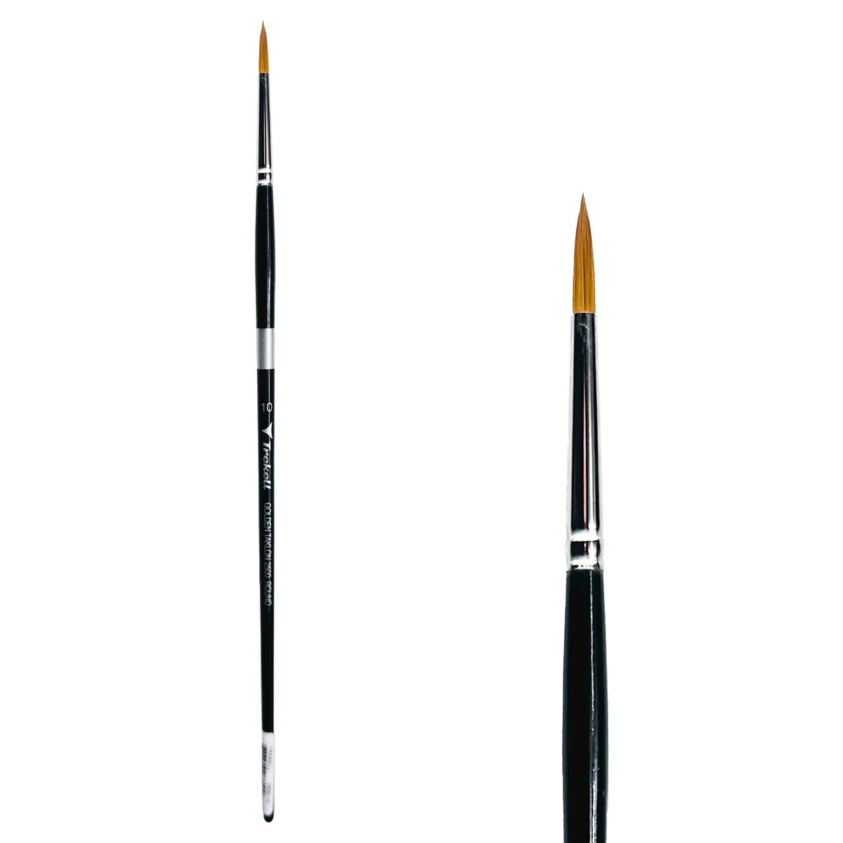 Trekell Golden Taklon #10 Round Brush - Long Handle, with rounded, pointed bristles.
