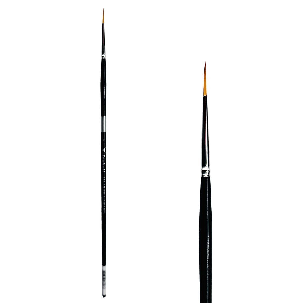 Trekell Golden Taklon #1 Liner Brush - Long Handle, with long, narrow pointed bristles.