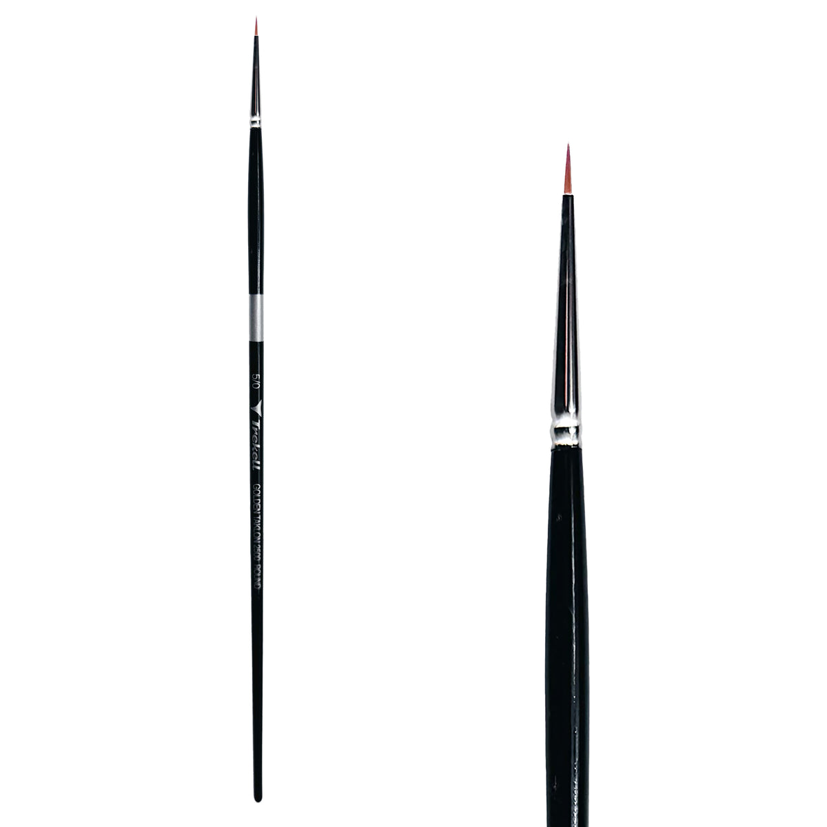 Trekell Golden Taklon #5/0 Round Brush - Long Handle, with rounded, pointed bristles.