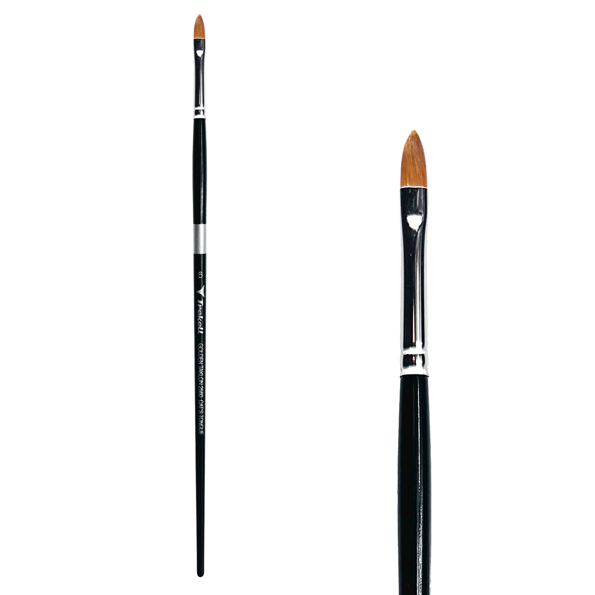 Trekell Golden Taklon #6 Cat's Tongue Brush - Long Handle, with a tapered, oval brush tip.