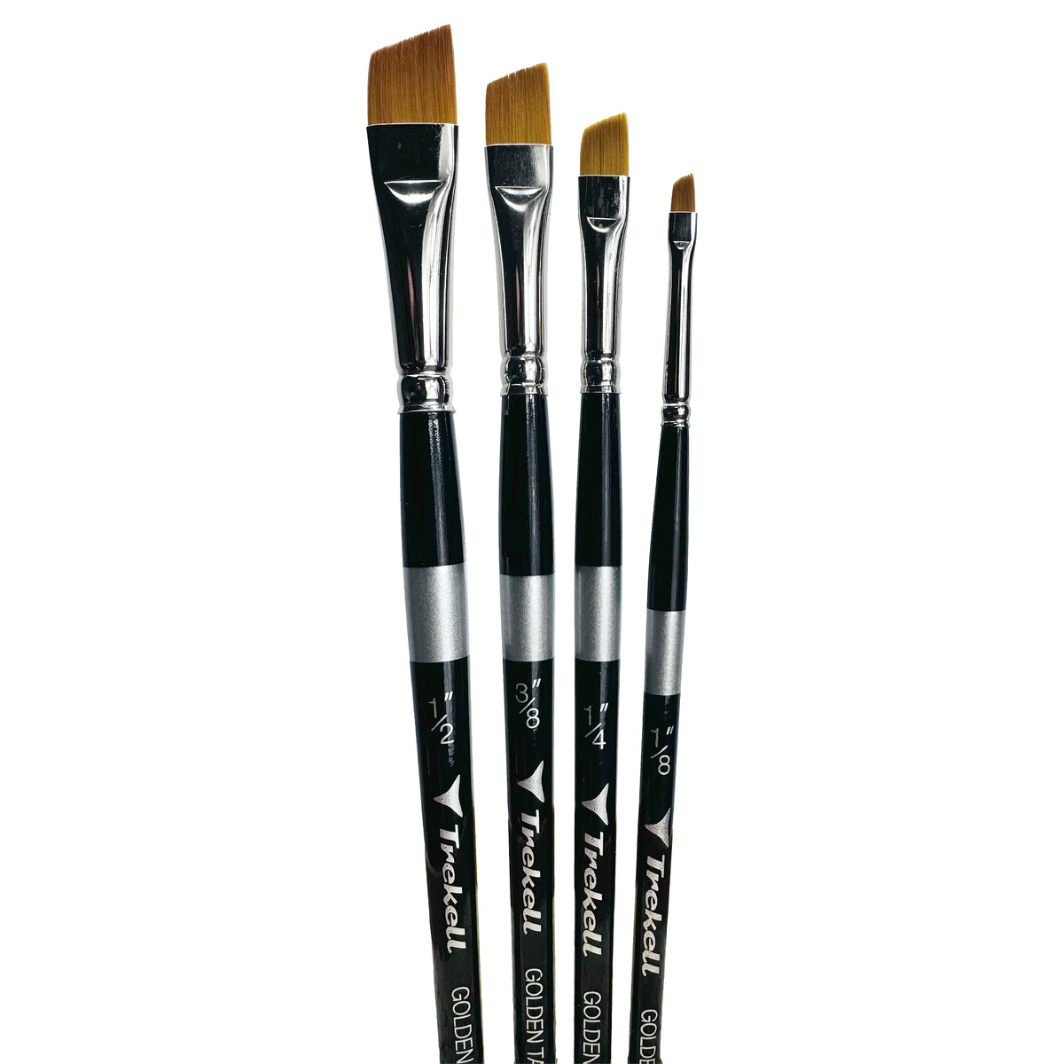 Trekell Golden Taklon Complete Angle Brush Set - Short Handle, showing a set of brushes with an angled bristle tip.