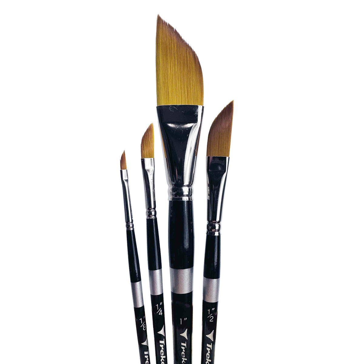 Trekell Golden Taklon Complete Dagger Brush Set - Short Handle, showing a set of brushes with a slanted, pointed brush tip.