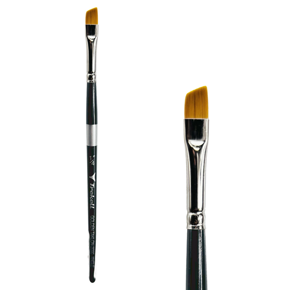 Trekell Golden Taklon 1/4" Angle Brush - Short Handle, with an angled bristle tip.
