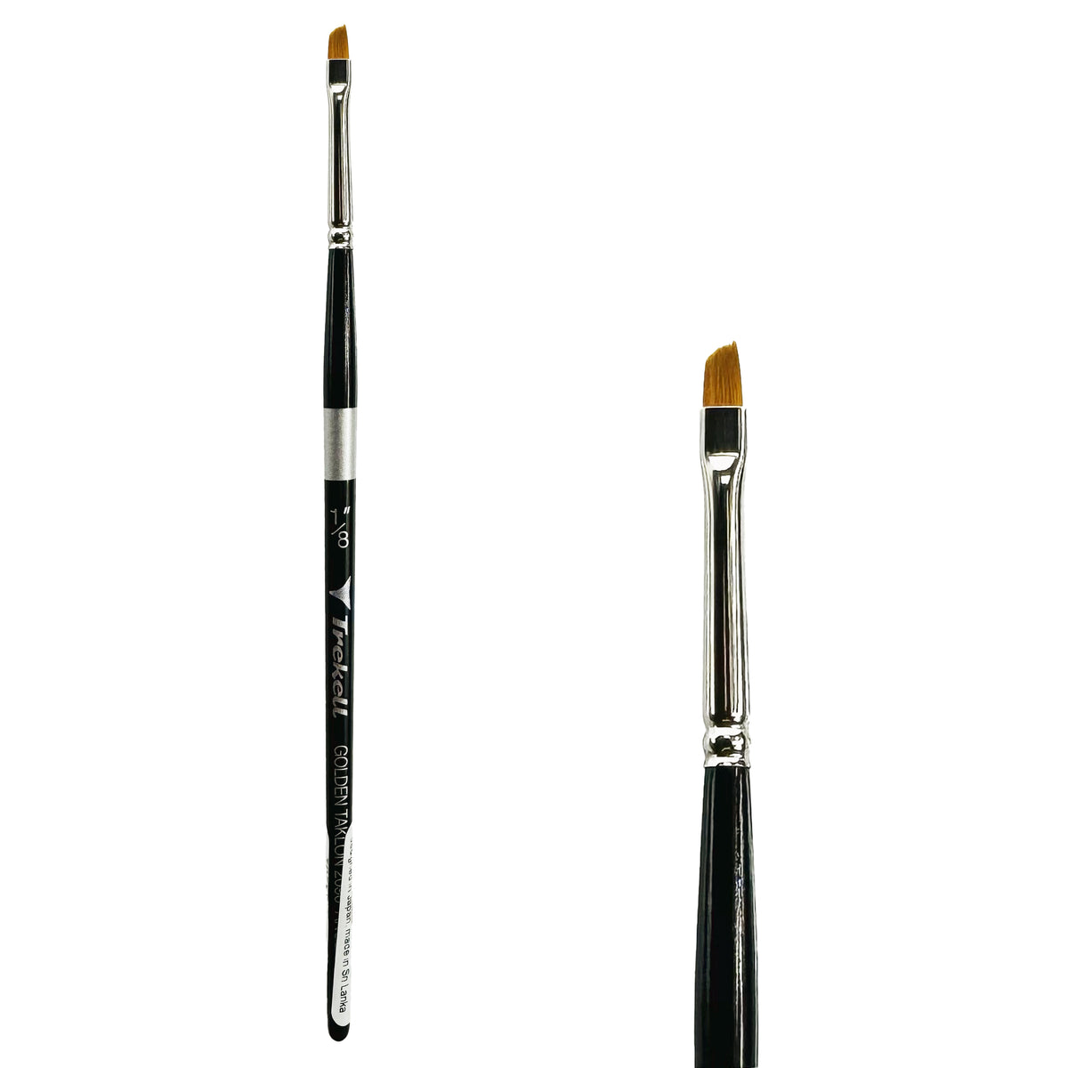 Trekell Golden Taklon 1/8" Angle Brush - Short Handle, with an angled bristle tip.