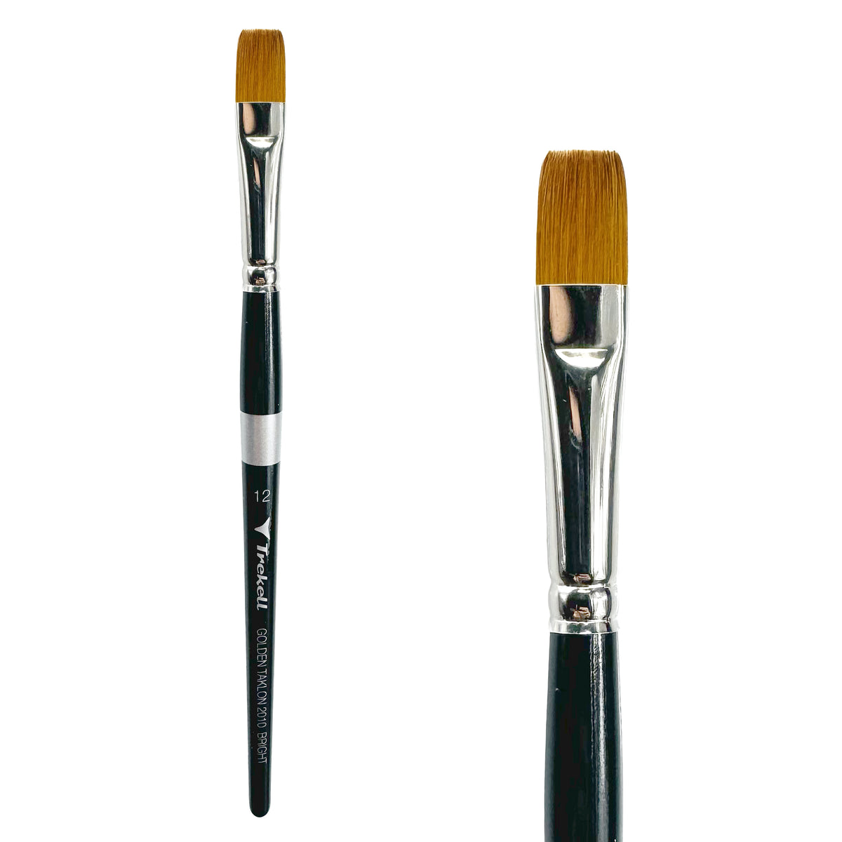 Trekell Golden Taklon #12 Bright Brush - Short Handle, with short, straight-edged flat bristles.