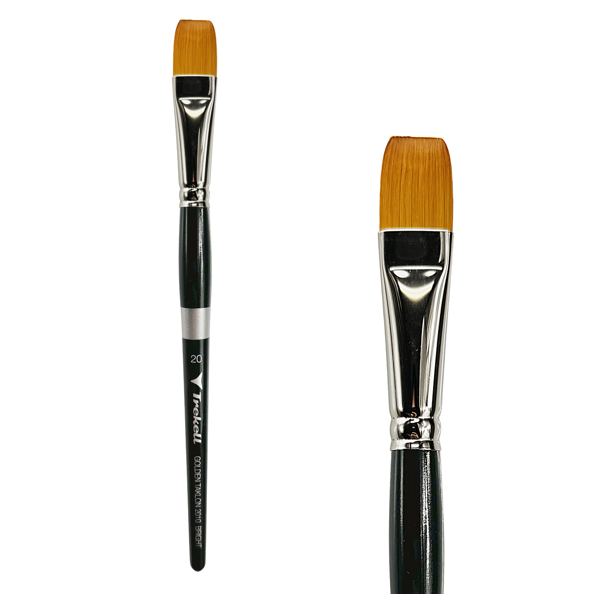 Trekell Golden Taklon #20 Bright Brush - Short Handle, with short, straight-edged flat bristles.