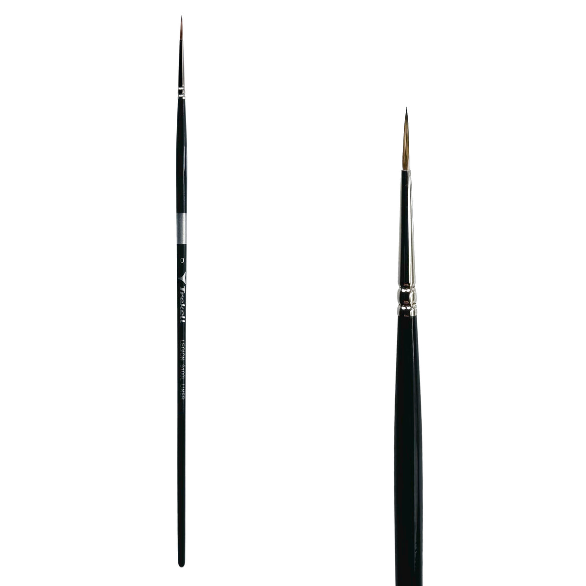 Trekell Legion #0 Liner Brush - Long Handle, with long, narrow pointed bristles.