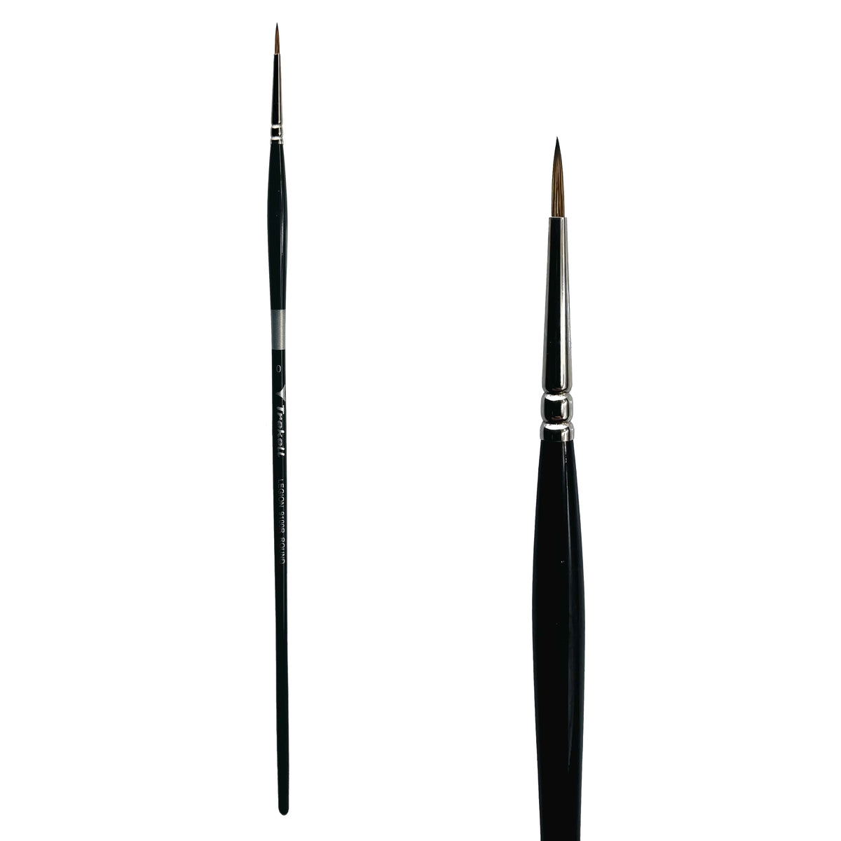 Trekell Legion #0 Round Brush - Long Handle, with rounded, pointed bristles.
