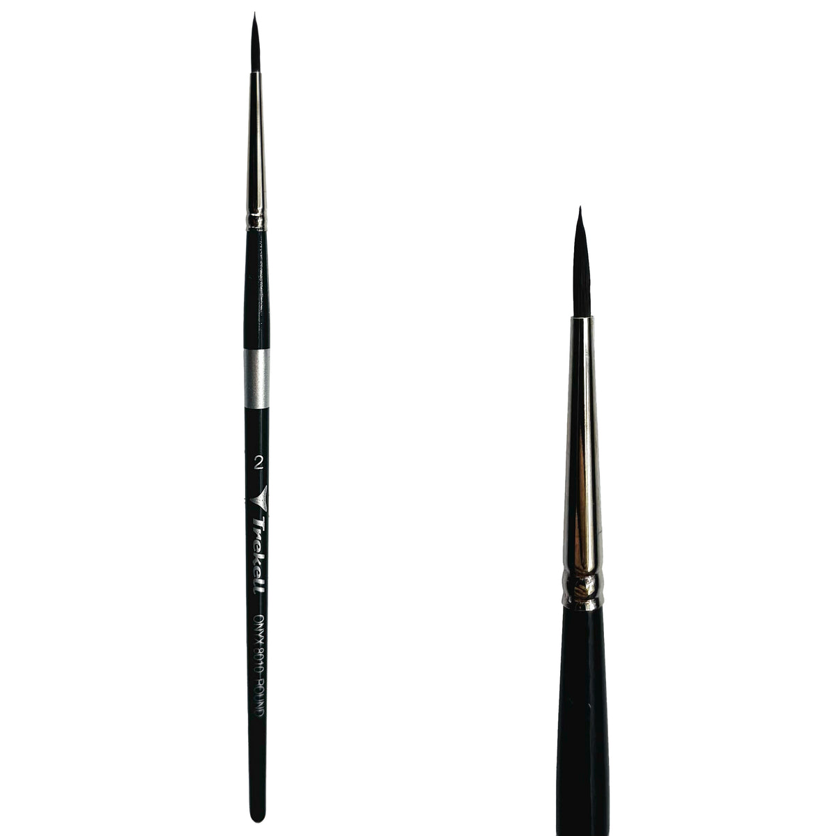 Trekell Onyx #2 Round Brush - Short Handle, with rounded, pointed bristles.