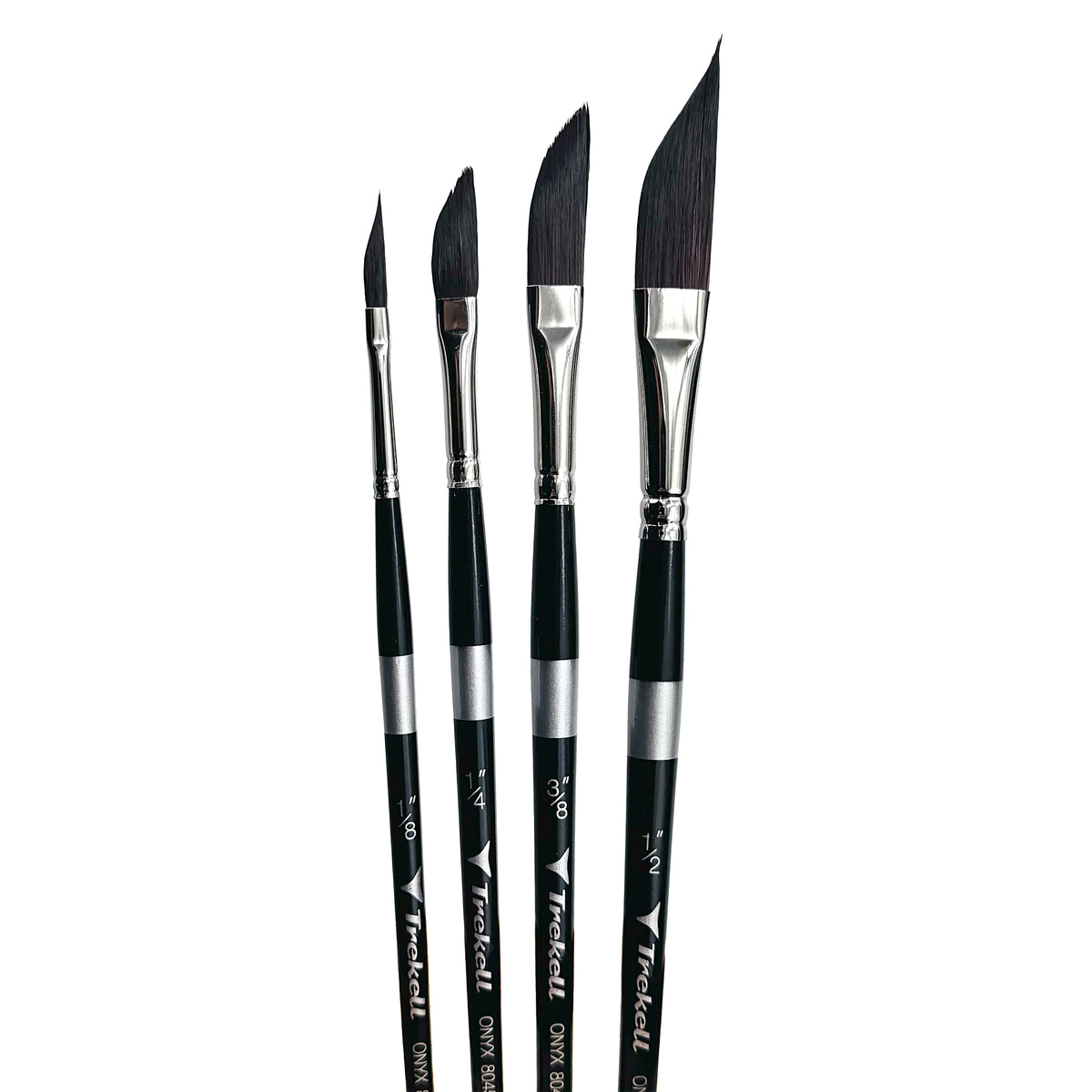 Trekell Onyx Complete Dagger Brush Set - Short Handle, showing a set of brushes with a slanted, pointed brush tip.