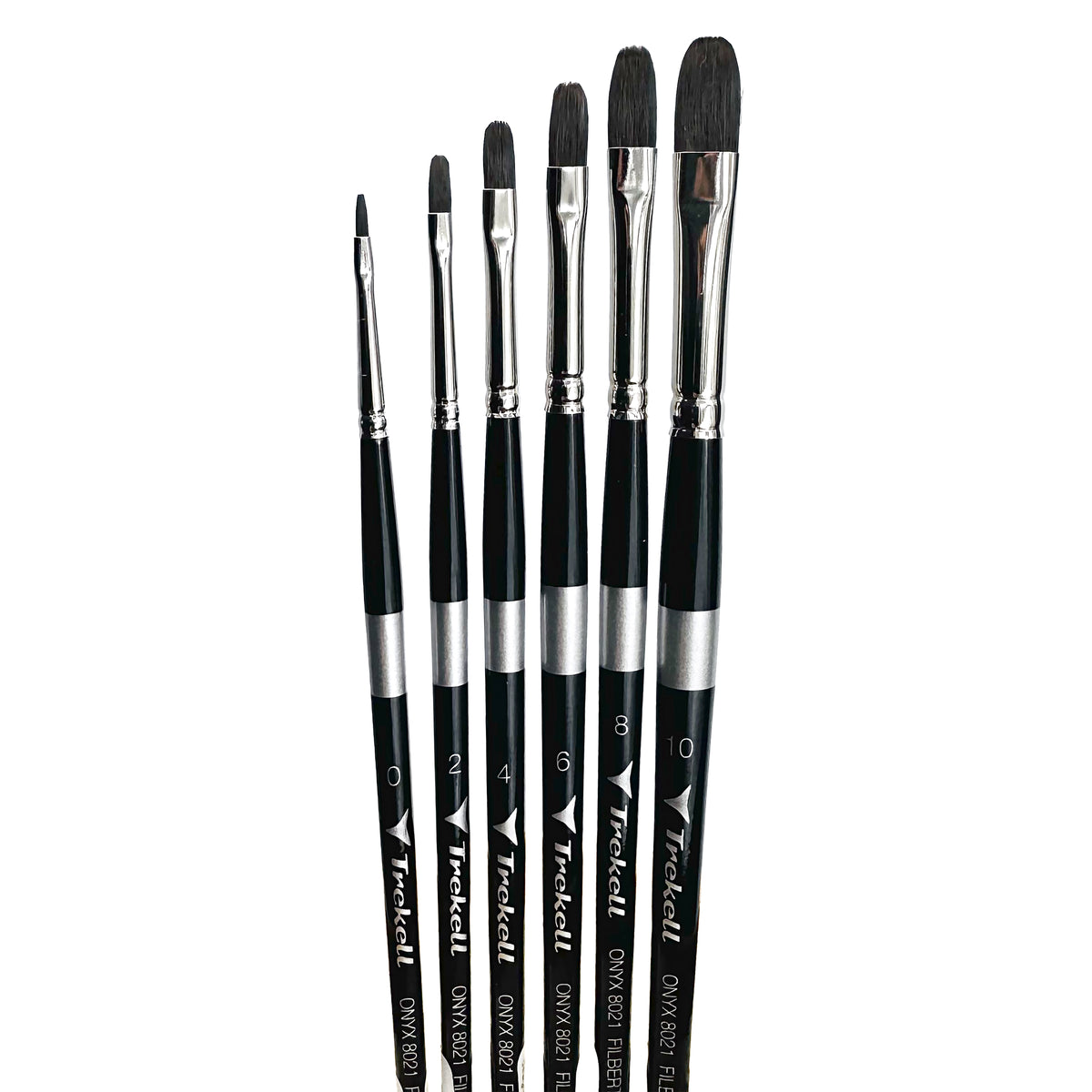 Trekell Onyx Complete Filbert Brush Set - Short Handle, showing a set of brushes with flattened bristles and a rounded tip.