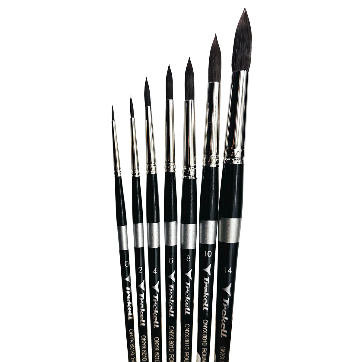 Trekell Onyx Complete Round Brush Set - Short Handle, showing a set of brushes with rounded, pointed bristles.