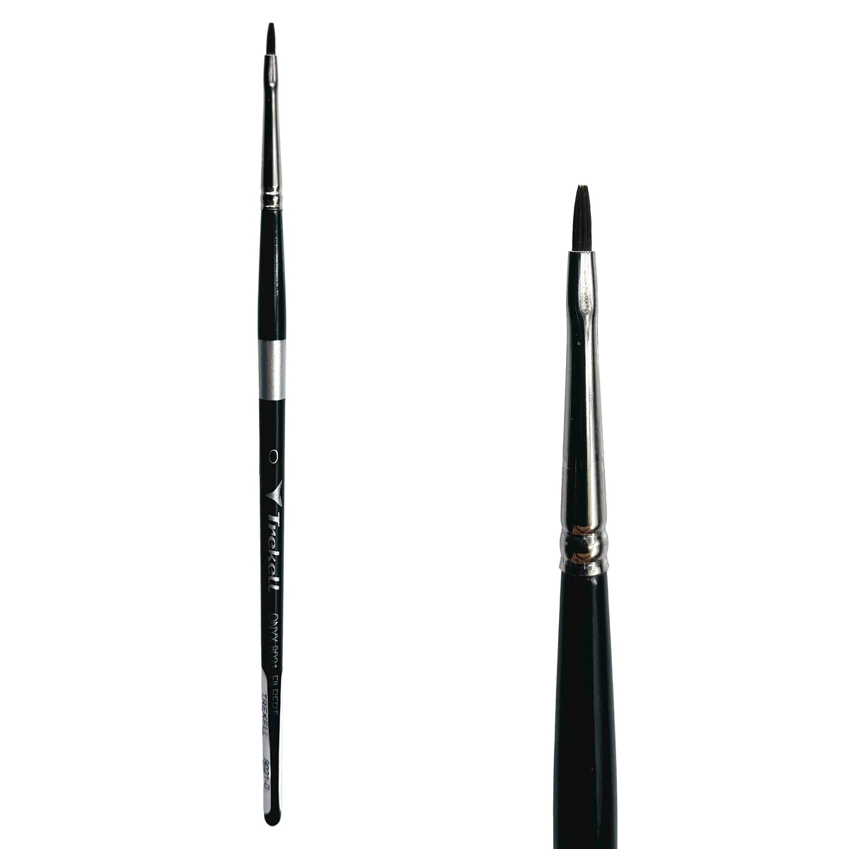 Trekell Onyx #0 Filbert Brush - Short Handle, with flattened bristles and a rounded tip.