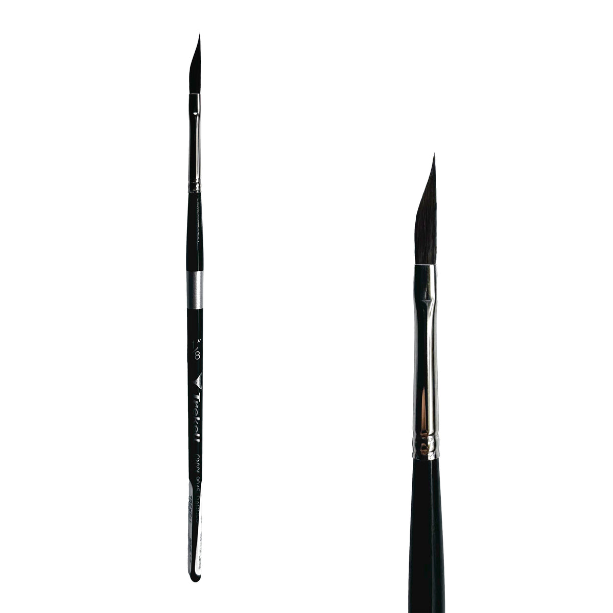 Trekell Onyx 1/8" Dagger Brush - Short Handle, with a slanted, pointed brush tip.