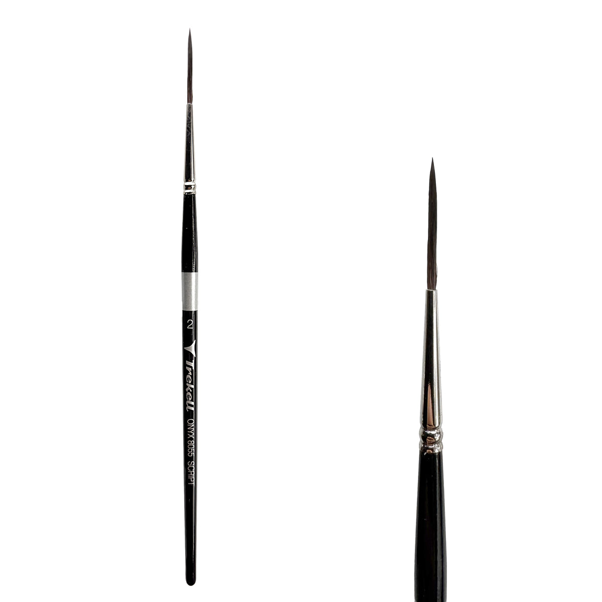 Trekell Onyx #2 Script/Rigger Brush - Short Handle, with long, fine pointed bristles.