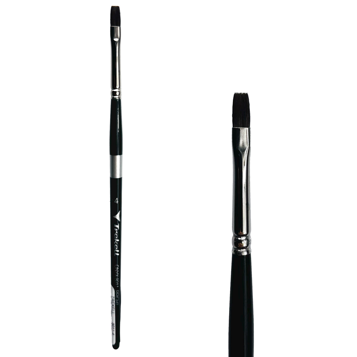 Trekell Onyx #4 Bright Brush - Short Handle, with short, straight-edged flat bristles.