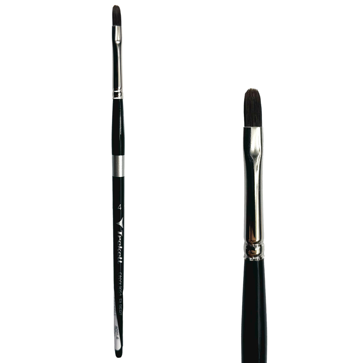 Trekell Onyx #4 Filbert Brush - Short Handle, with flattened bristles and a rounded tip.