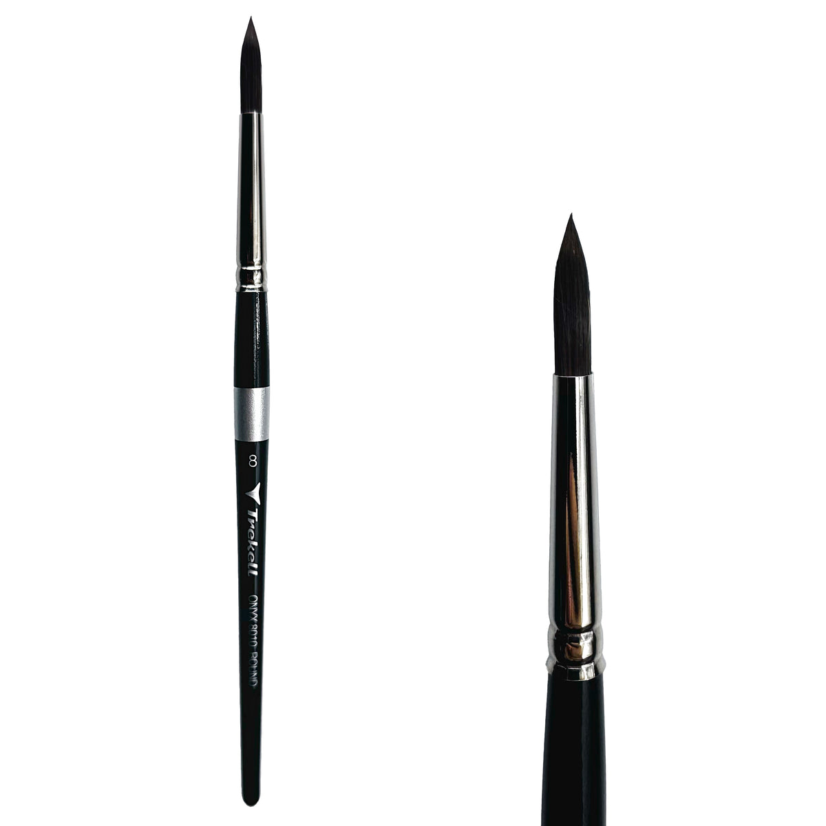 Trekell Onyx #8 Round Brush - Short Handle, with rounded, pointed bristles.