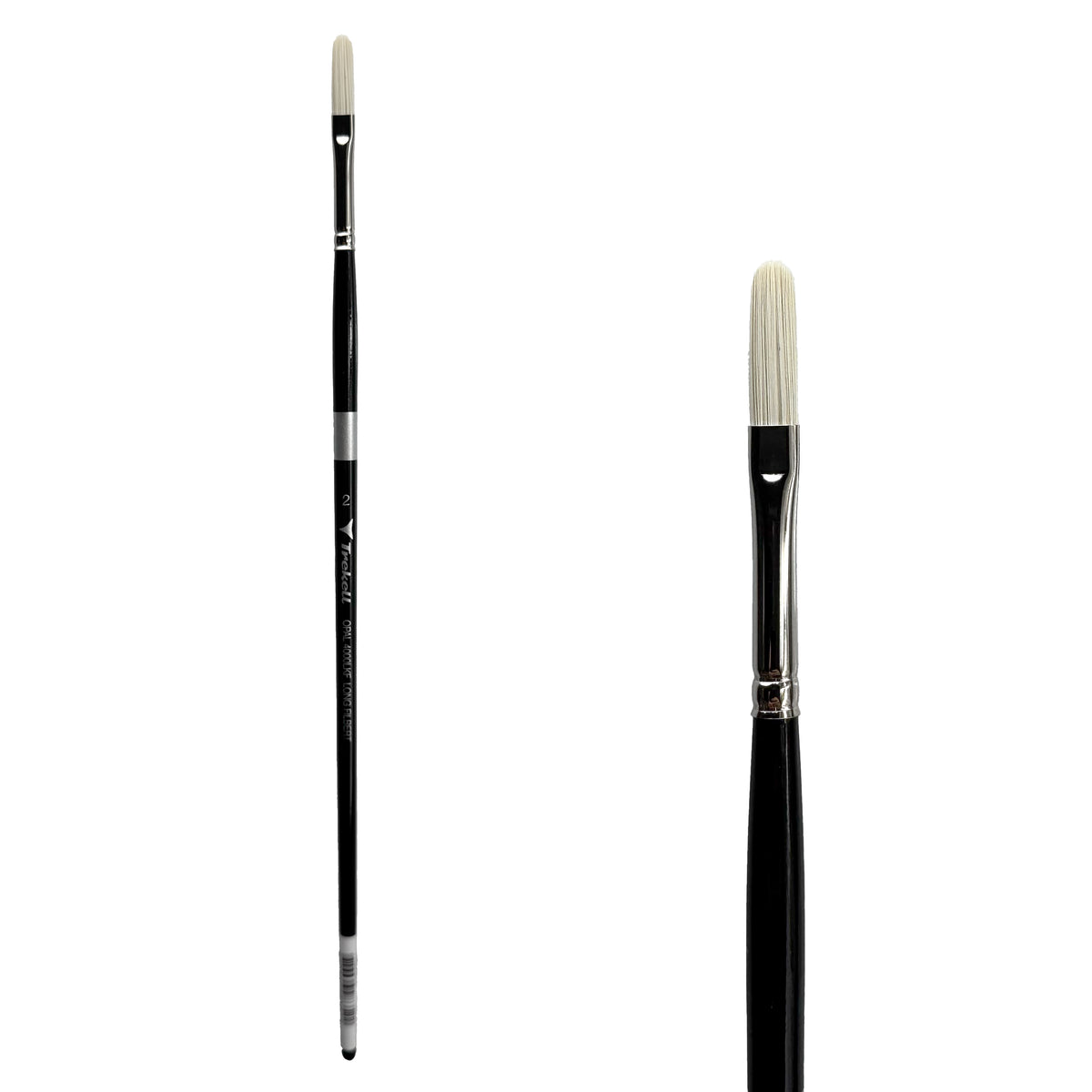 Trekell Opal #2 Long Filbert Brush - Long Handle, with long, flat bristles with a rounded tip.