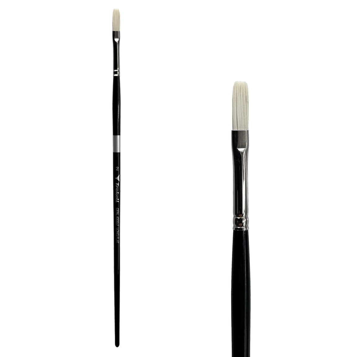 Trekell Opal #2 Long Flat Brush - Long Handle, with long, straight-edged flat bristles.