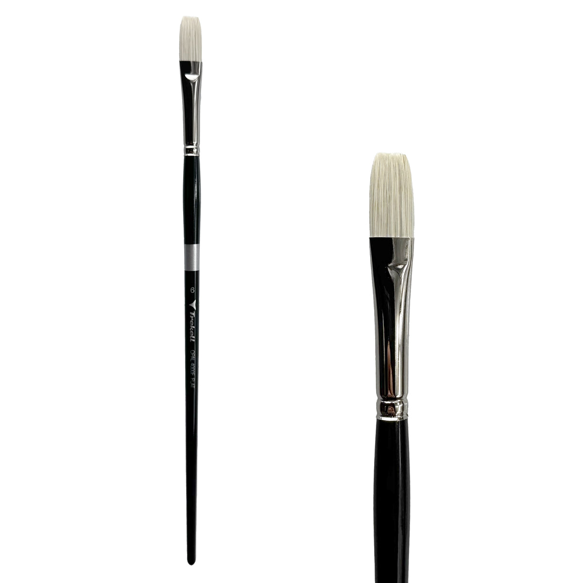 Trekell Opal #6 Flat Brush - Long Handle, with straight-edged, flat bristles.