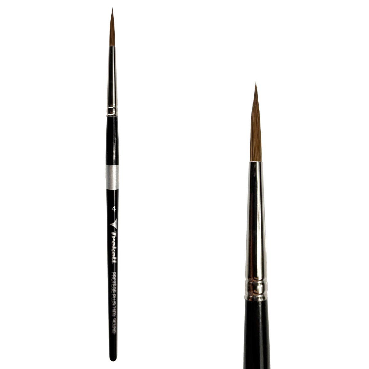 Trekell Protégé Plus #4 Round Brush - Short Handle, with rounded, pointed bristles.