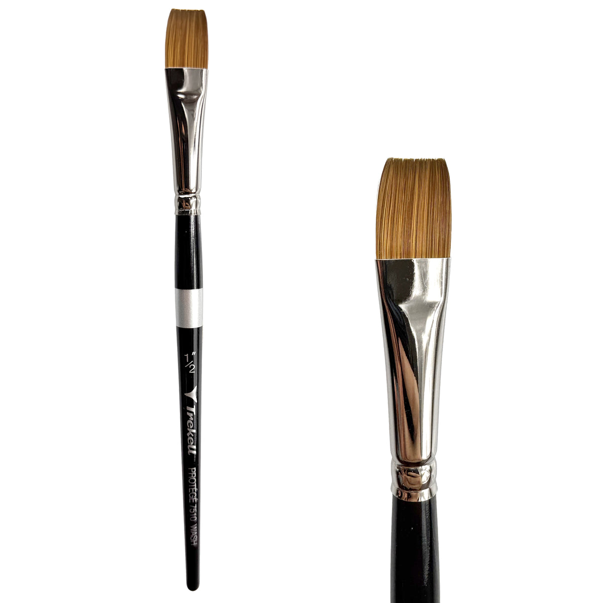 Trekell Protégé 1/2" Wash Brush - Short Handle, with a broad, flat brush tip.