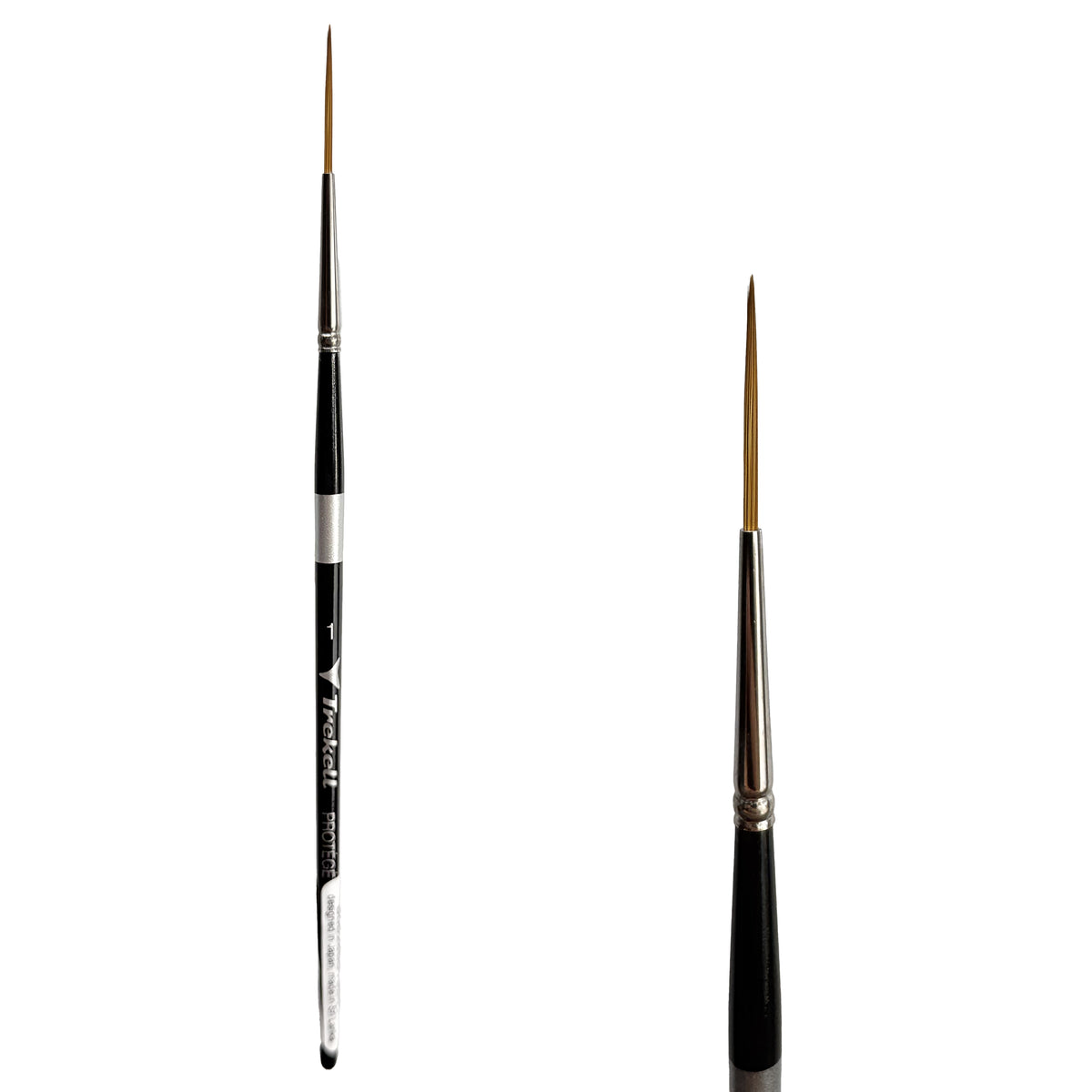 Trekell Protégé #1 Script/Rigger Brush - Short Handle, with long, fine pointed bristles.