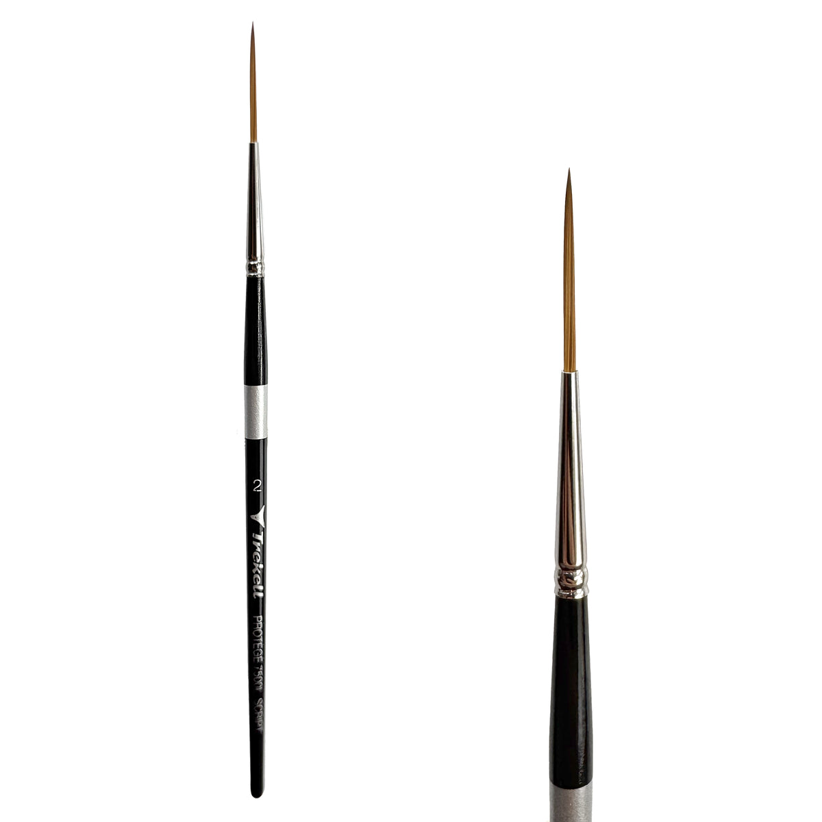 Trekell Protégé #2 Script/Rigger Brush - Short Handle, with long, fine pointed bristles.