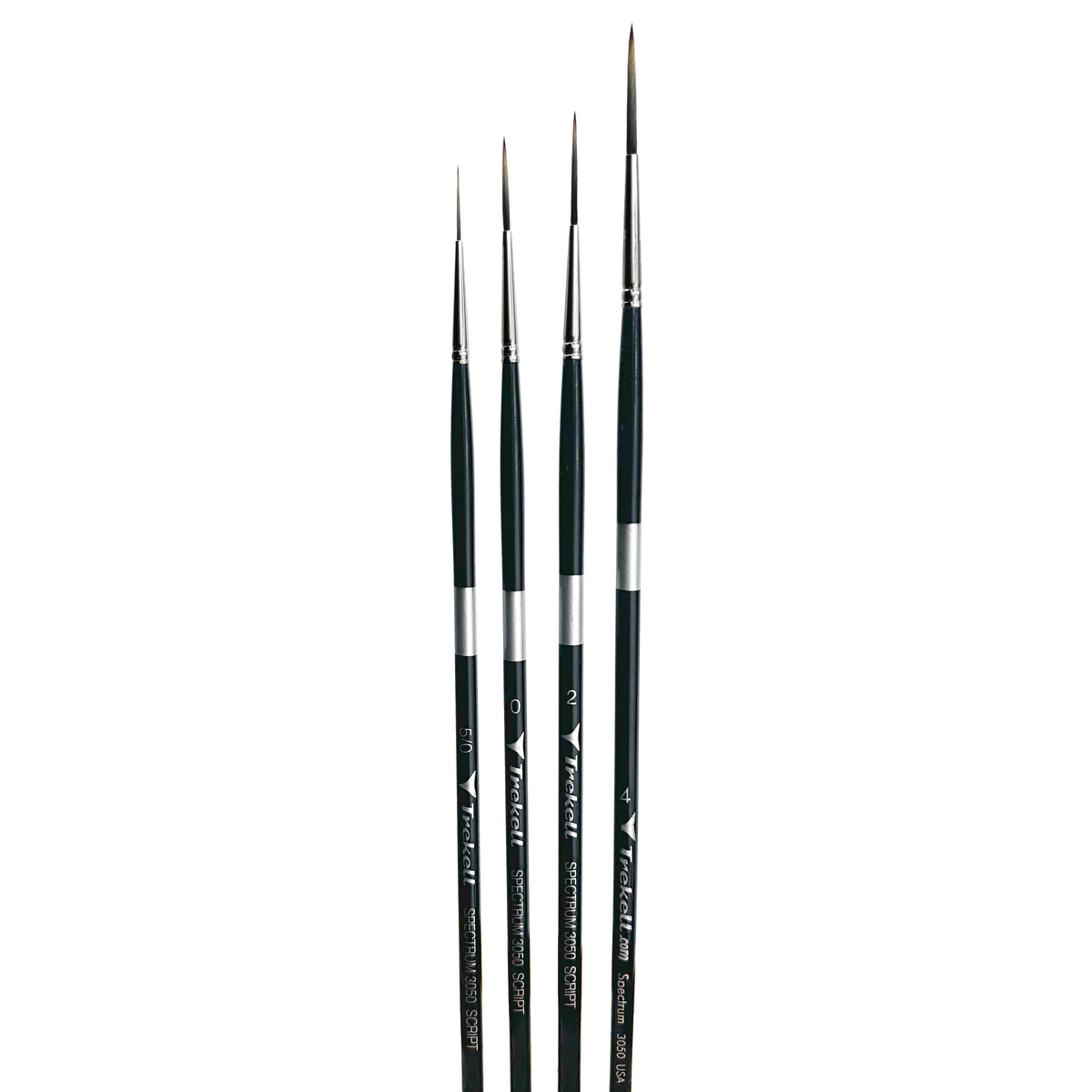 Trekell Spectrum Complete Script/Rigger Brush Set - Long Handle, showing a set of brushes with long, fine pointed bristles.