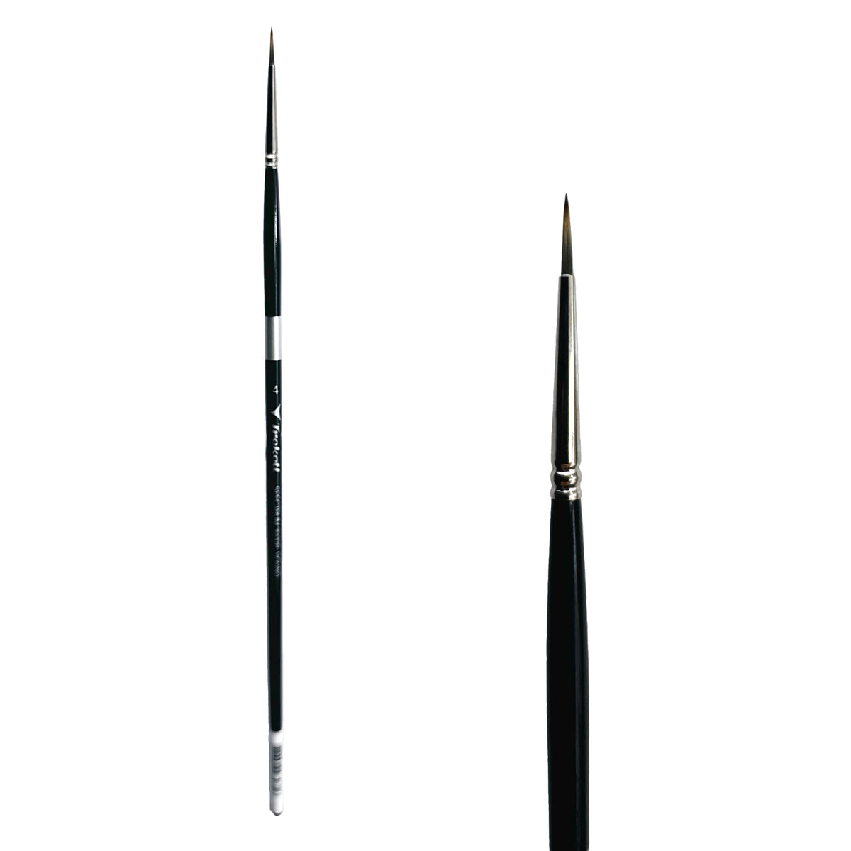 Trekell Spectrum #4 Round Brush - Long Handle, with rounded, pointed bristles.