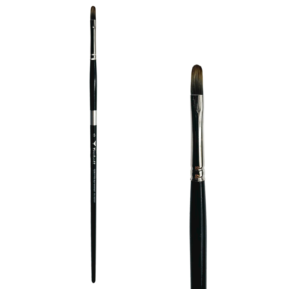 Trekell Spectrum #6 Filbert Brush - Long Handle, with flattened bristles and a rounded tip.