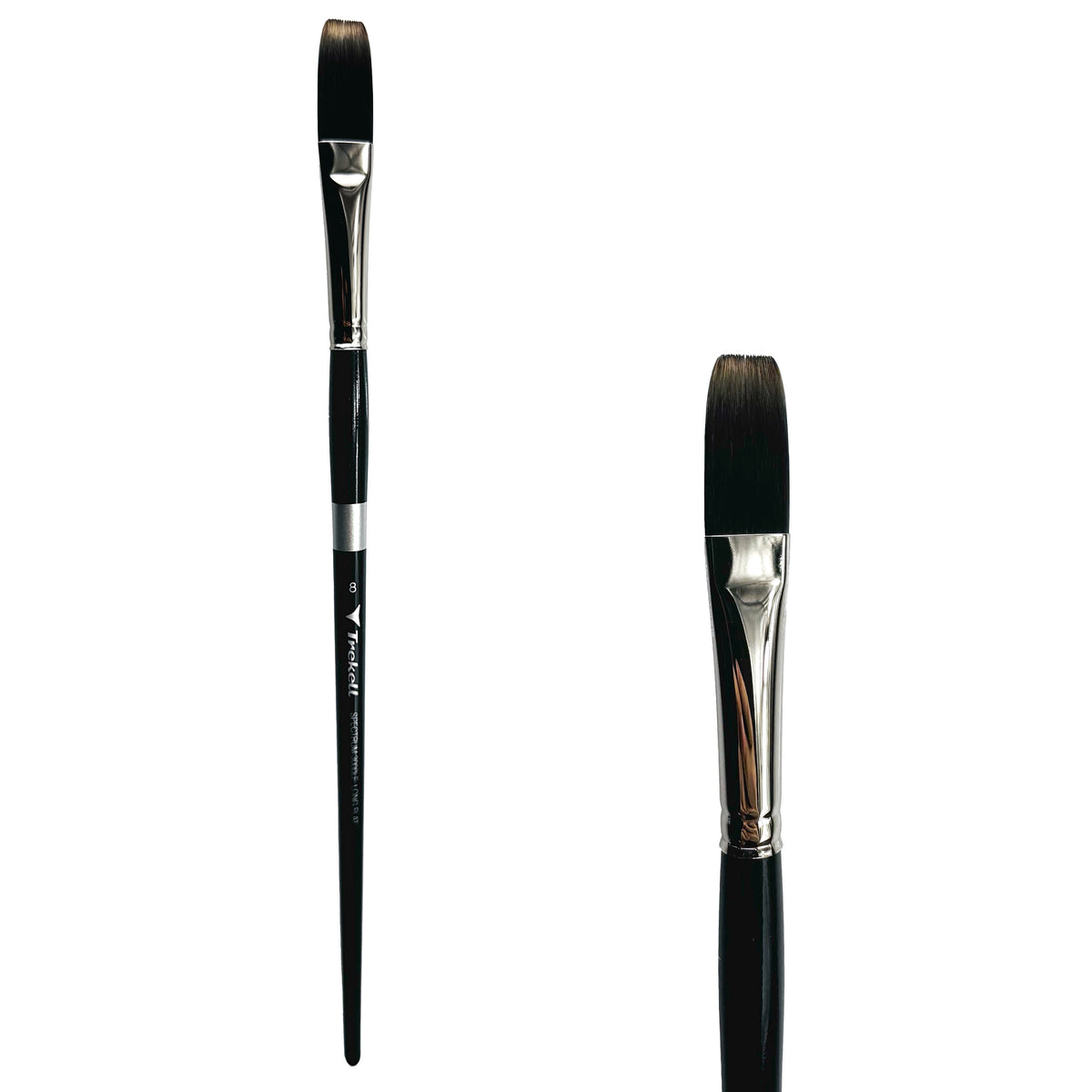 Trekell Spectrum #8 Long Flat Brush - Long Handle, with long, straight-edged flat bristles.