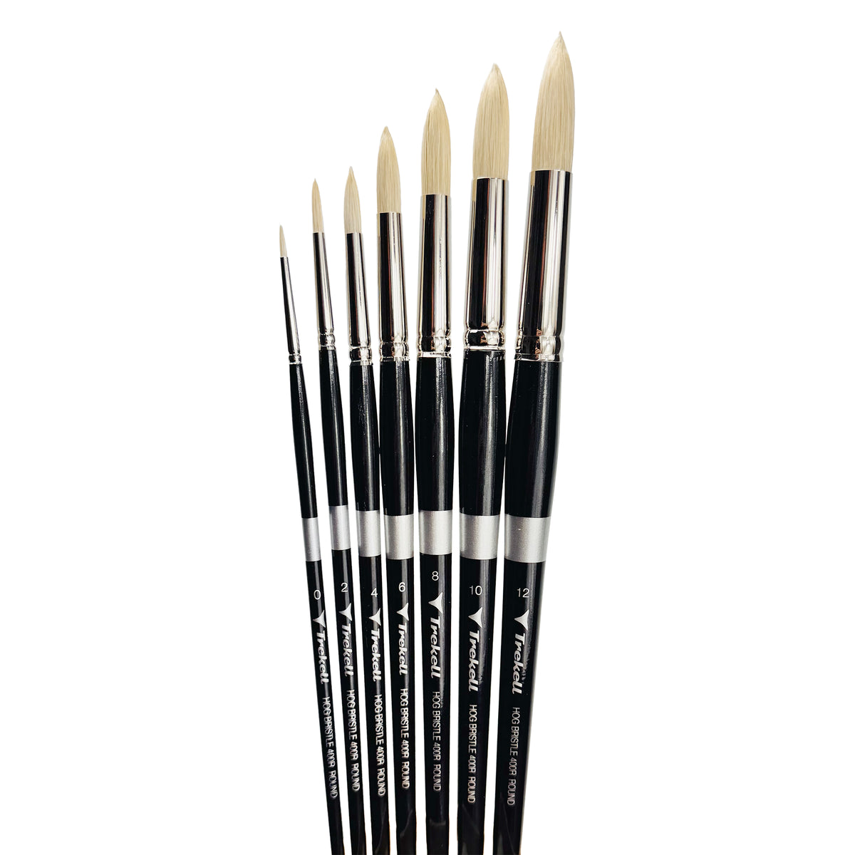 Trekell Hog Bristle Complete Round Brush Set - Long Handle, showing a set of brushes with rounded, pointed bristles.