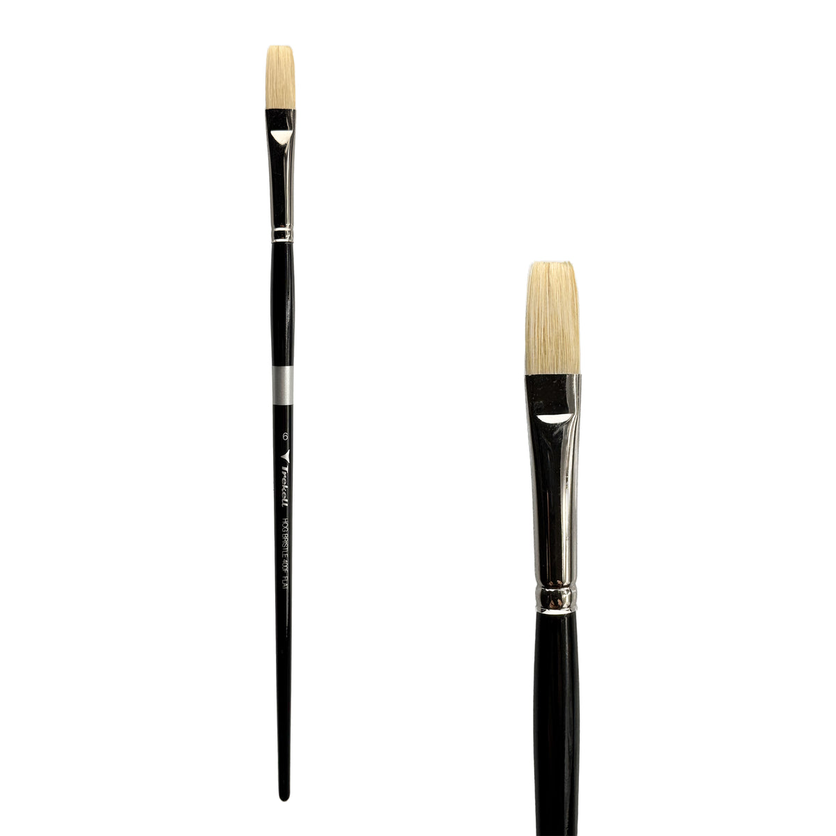 Trekell Hog Bristle Long Handle Artist Brush - Size #6 Flat, with straight-edged, flat bristles.