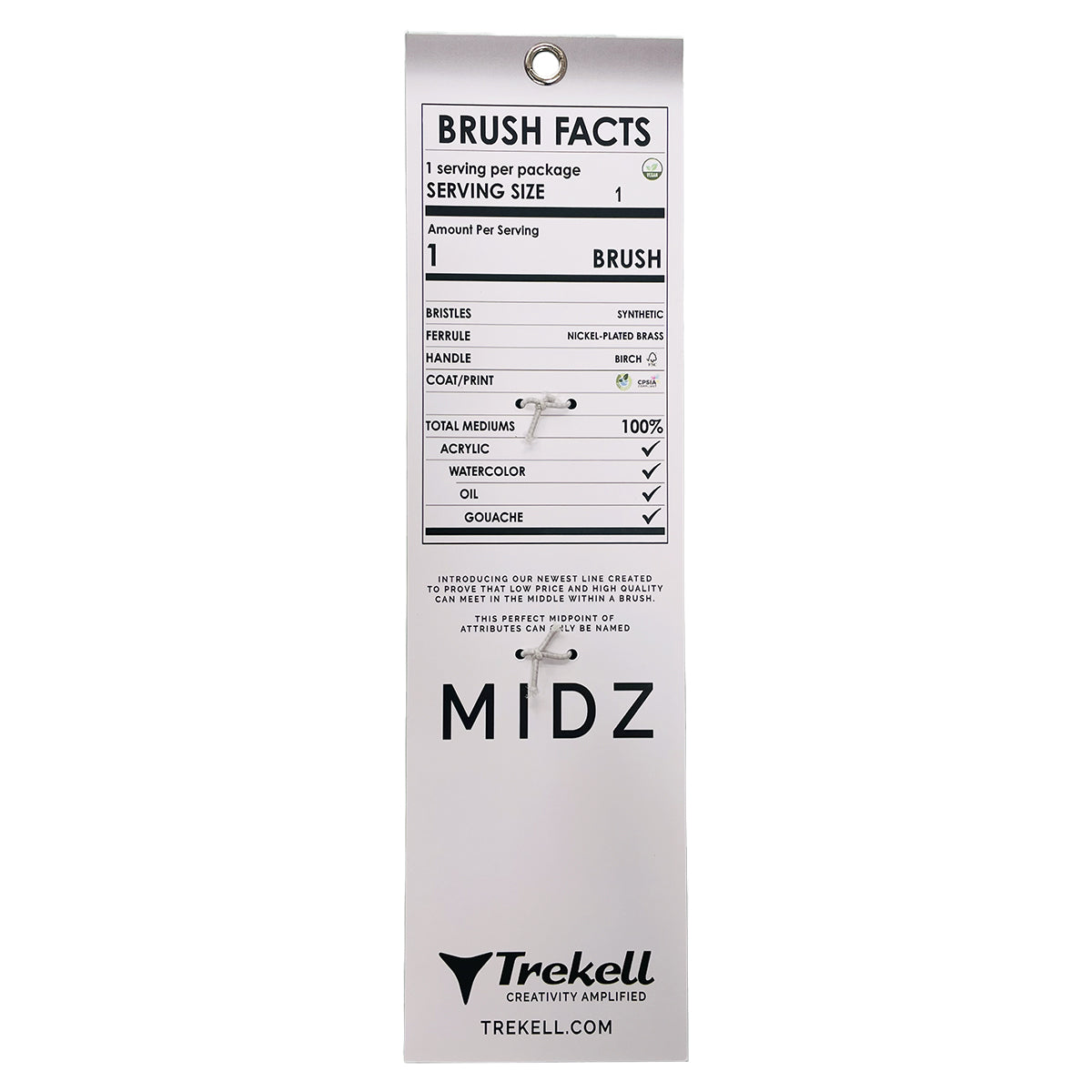 Back of MIDZ brush packaging showing the Brush Facts information panel.